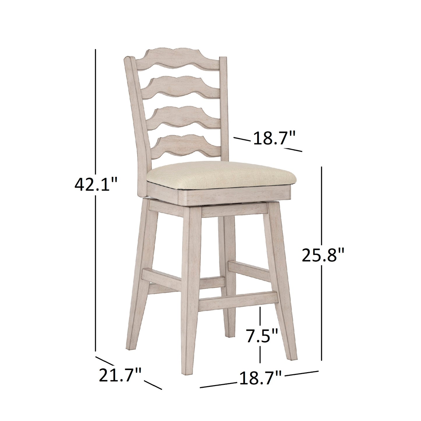 French Ladder Back Counter Height Swivel Stool - Antique Gray Finish