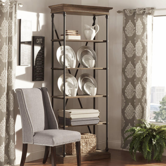 Cornice Etagere Bookcase - Brown Finish