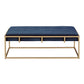 Gold Finish Velvet Button Tufted Rectangular Ottoman - Blue, Rectangular