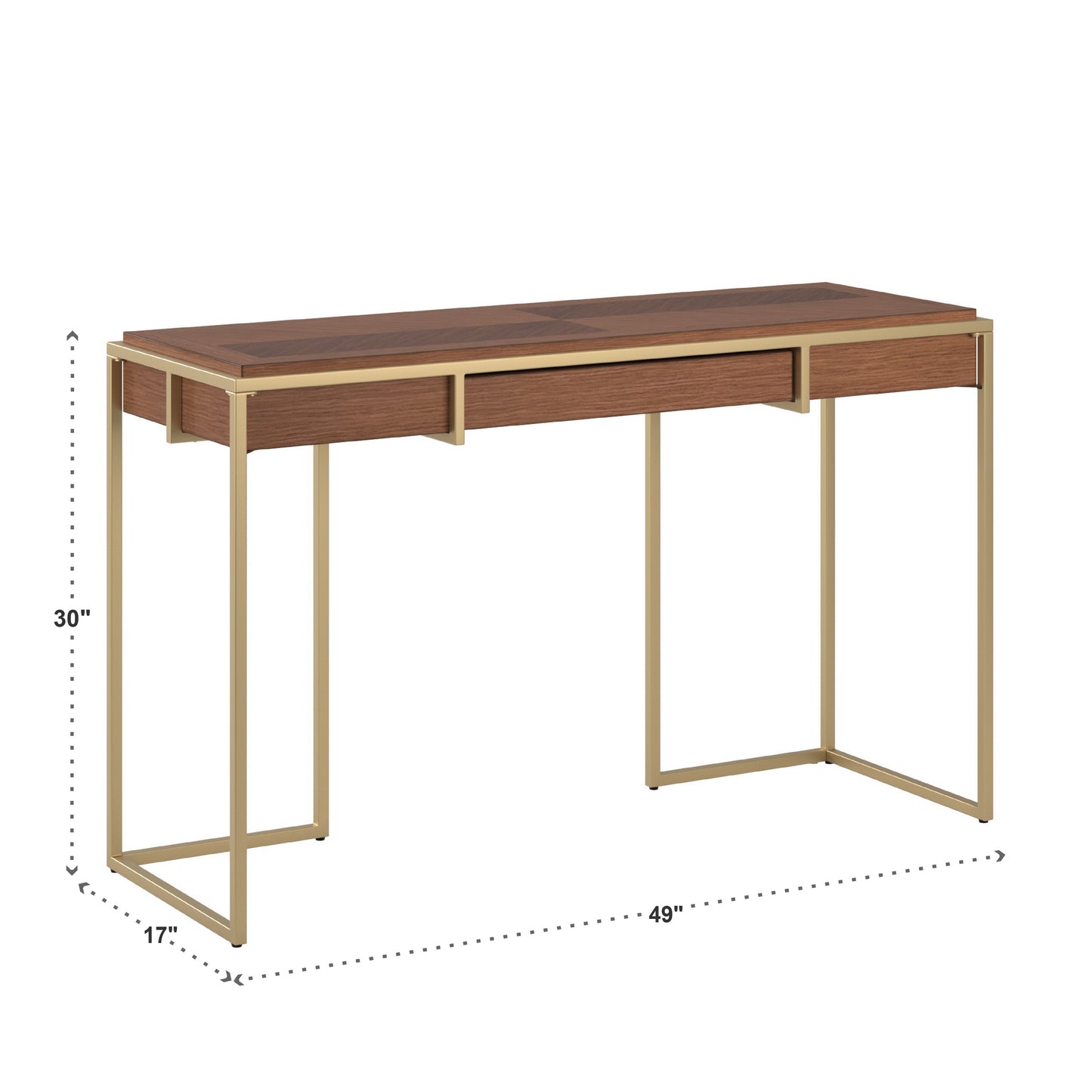 Natural Finish Gold Metal 1-Drawer Desk