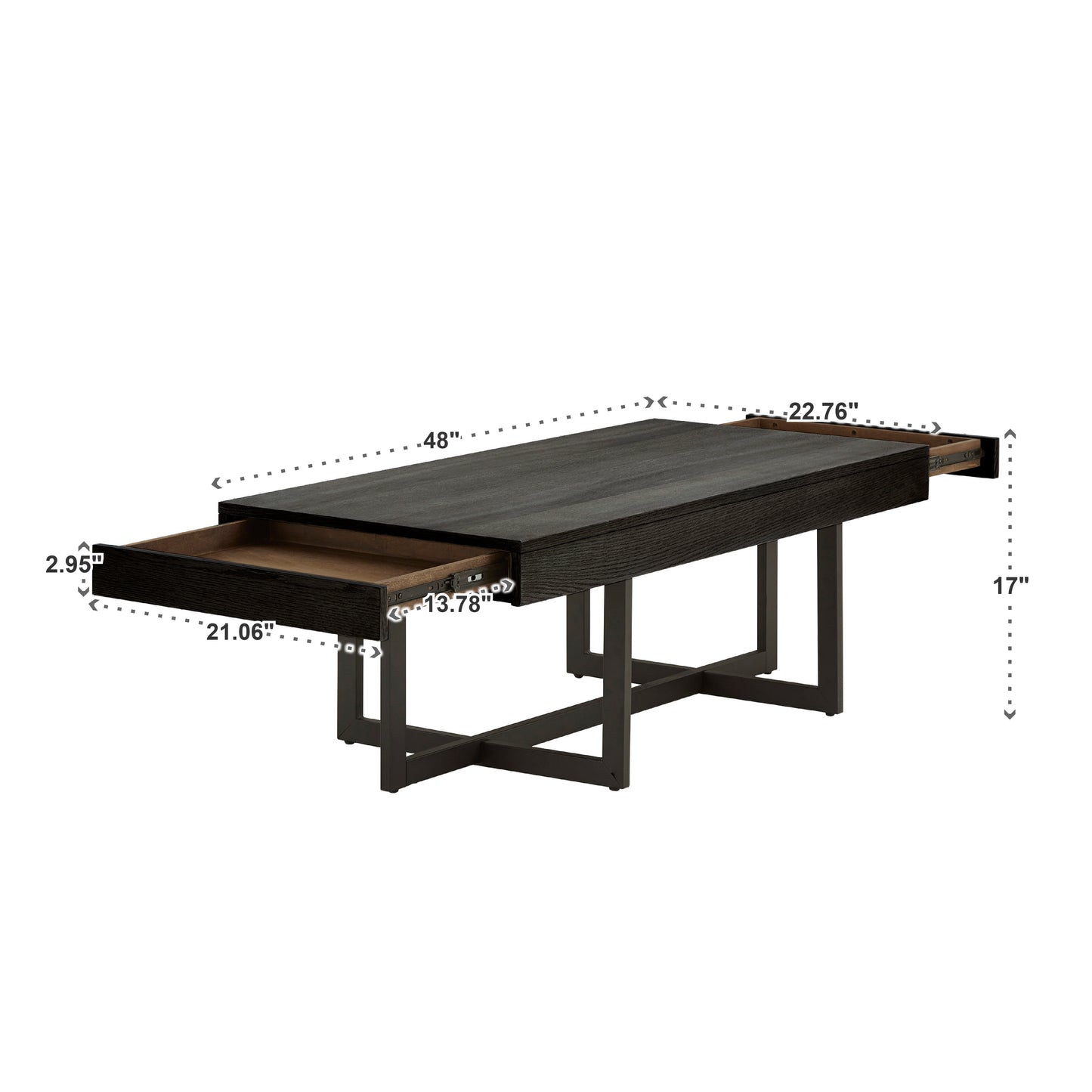 Wood Finish Tables with Drawers - Black Finish, Coffee Table Only