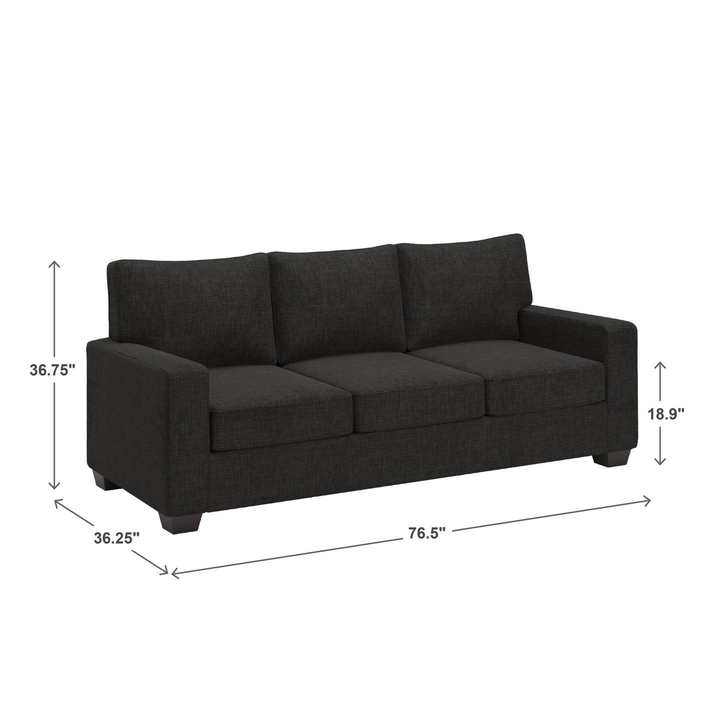 Modern Fabric Upholstered Square Arm Sofa - Sofa, Black Woven Fabric