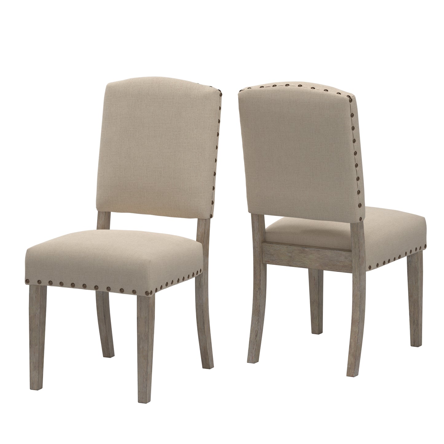 Linen Nailhead Chairs (Set of 2) - Antiqua Gray Finish, Baiga Linan