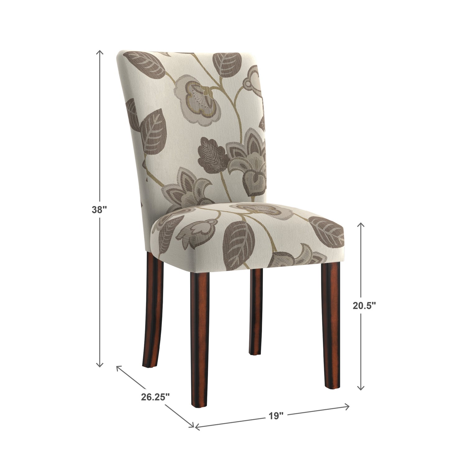 Print Parsons Dining Side Chairs (Set of 2) - Esprasso Finish, Gray Flowar Print Fabric