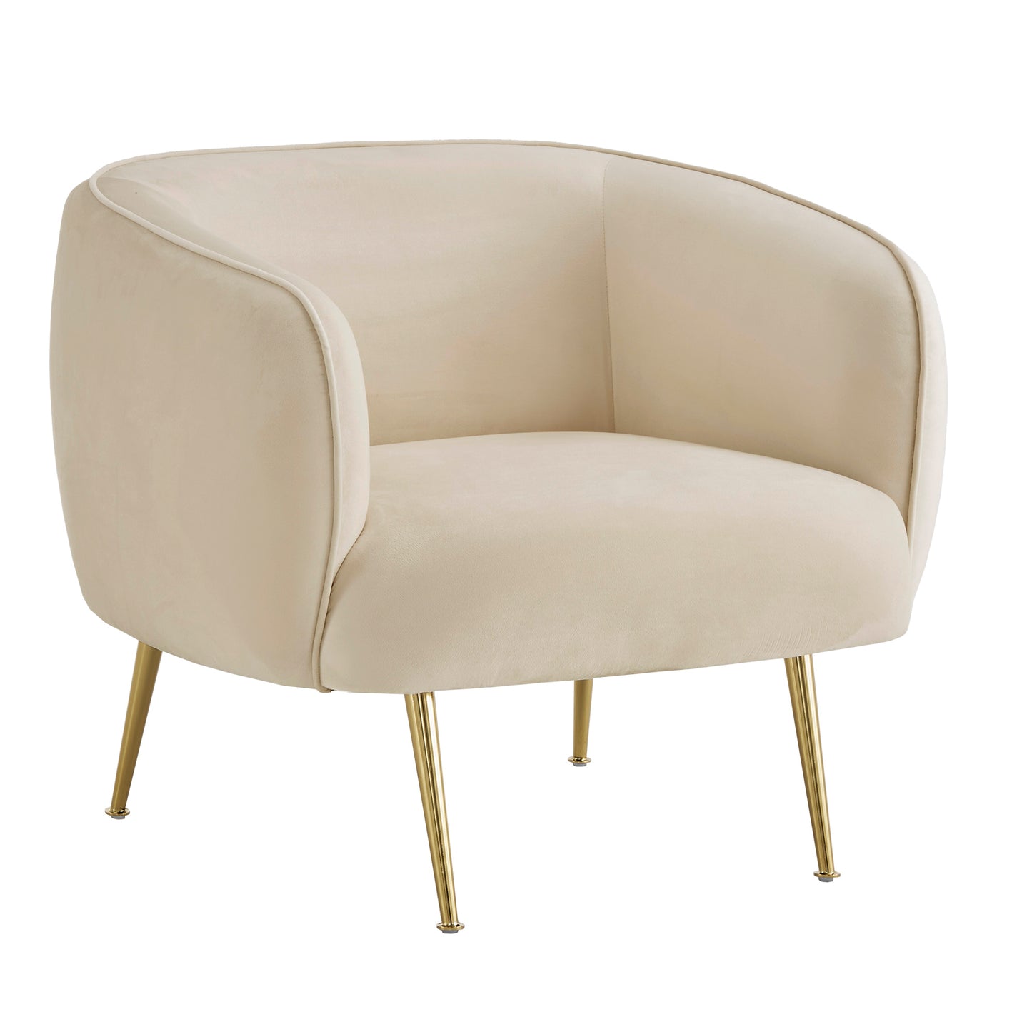 Brass Finish Velvet Upholstered Accent Chair - Beige