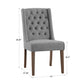 Linen Tufted Wingback Dining Chairs (Set of 2) - Chestnut Finish, Gray Linen