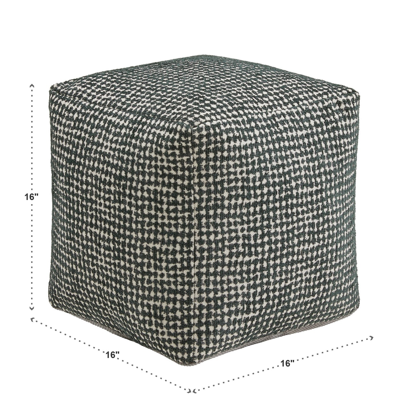 Upholstered Square Pouf Ottoman - Dark Green & White Dot Pattern Fabric