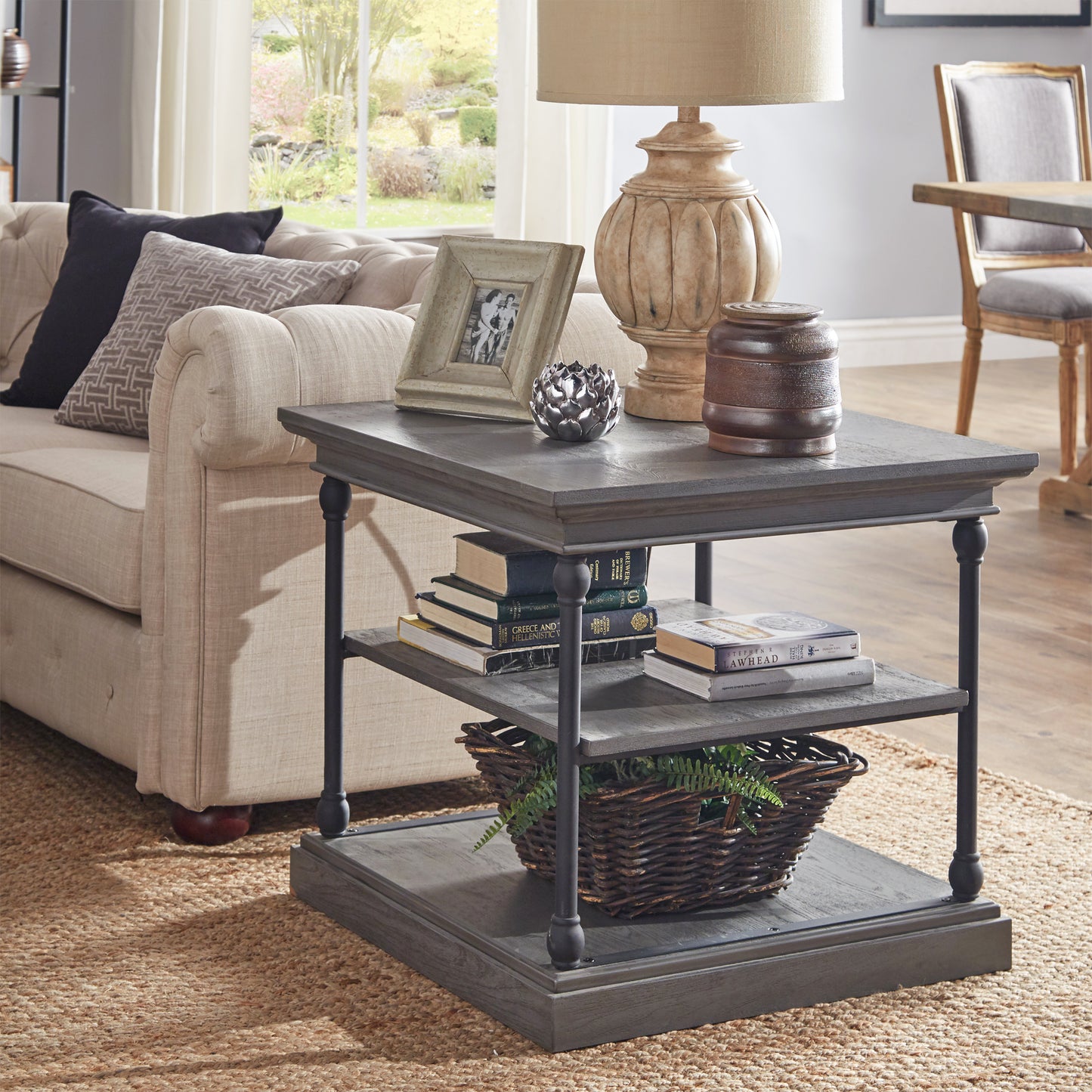 Cornice Accent Storage Side Table - Gray Finish