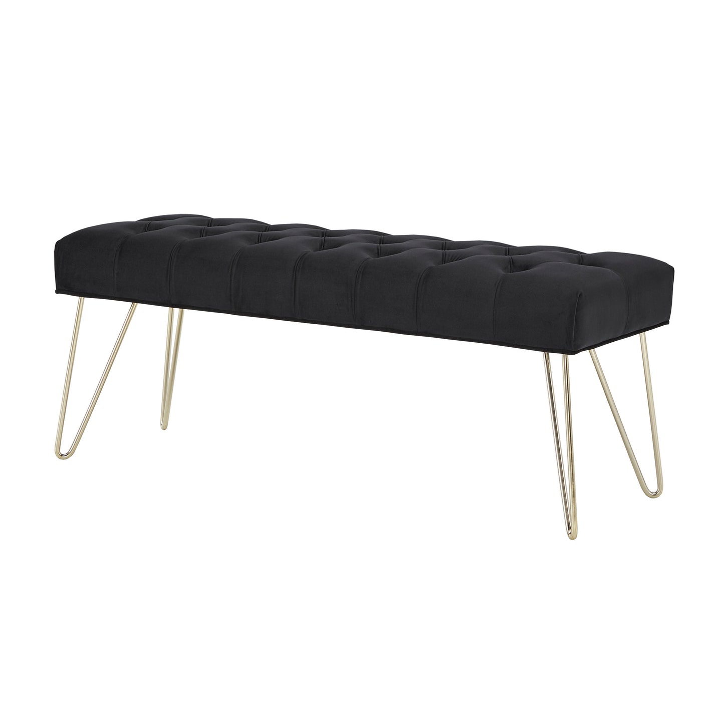 Velvet Tufted Bench - Black