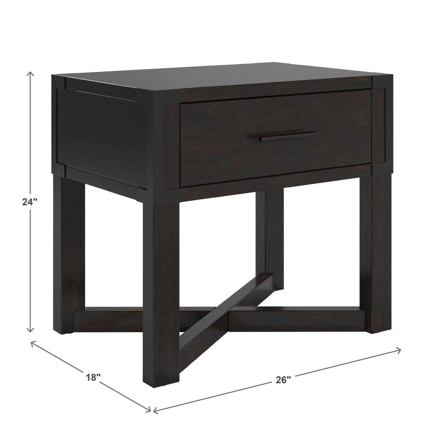 Wood Finish X-Base End Table with Drawer - Antique Black