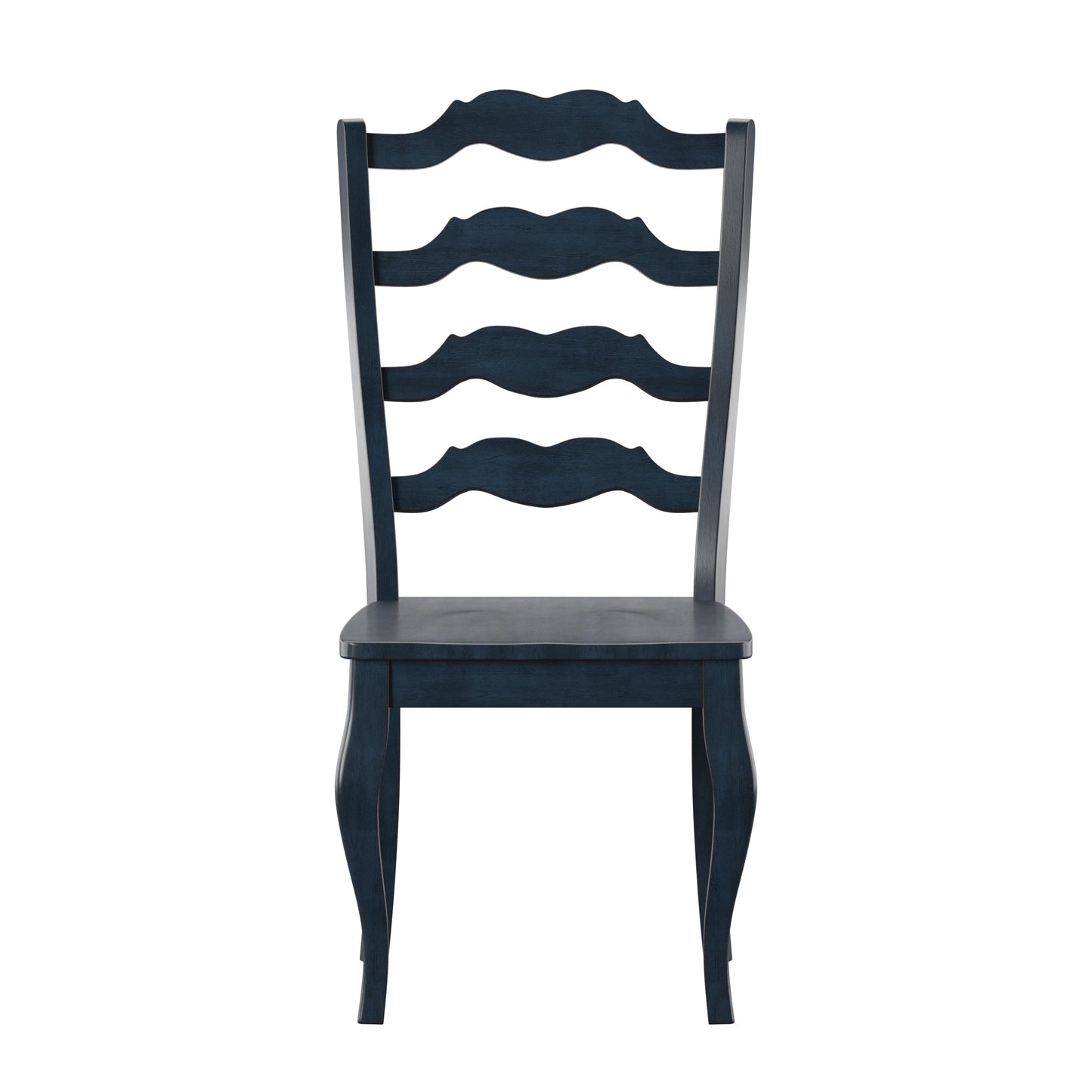 French Ladder Back Wood Dining Chairs (Set of 2) - Antique Dark Denim Blue