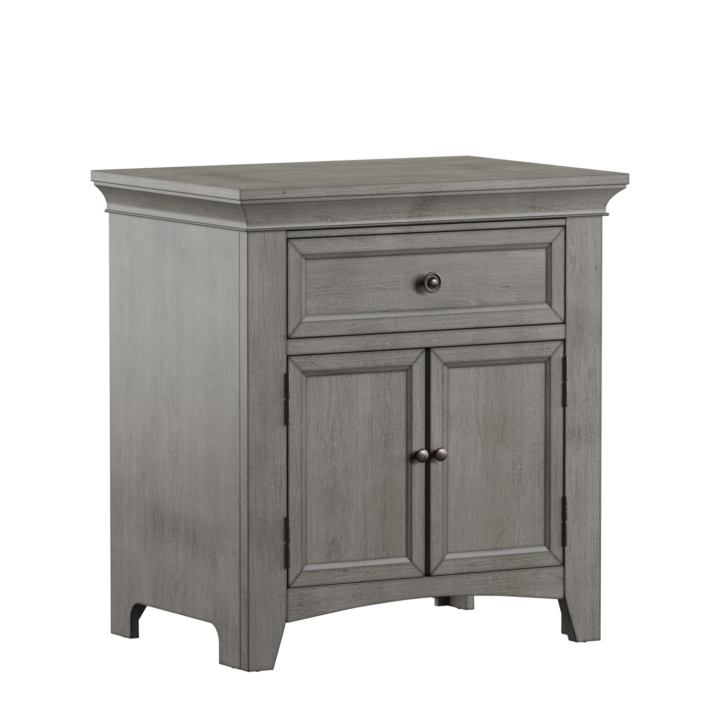 1-Drawer Wood Cupboard Nightstand with Charging Station - Gray