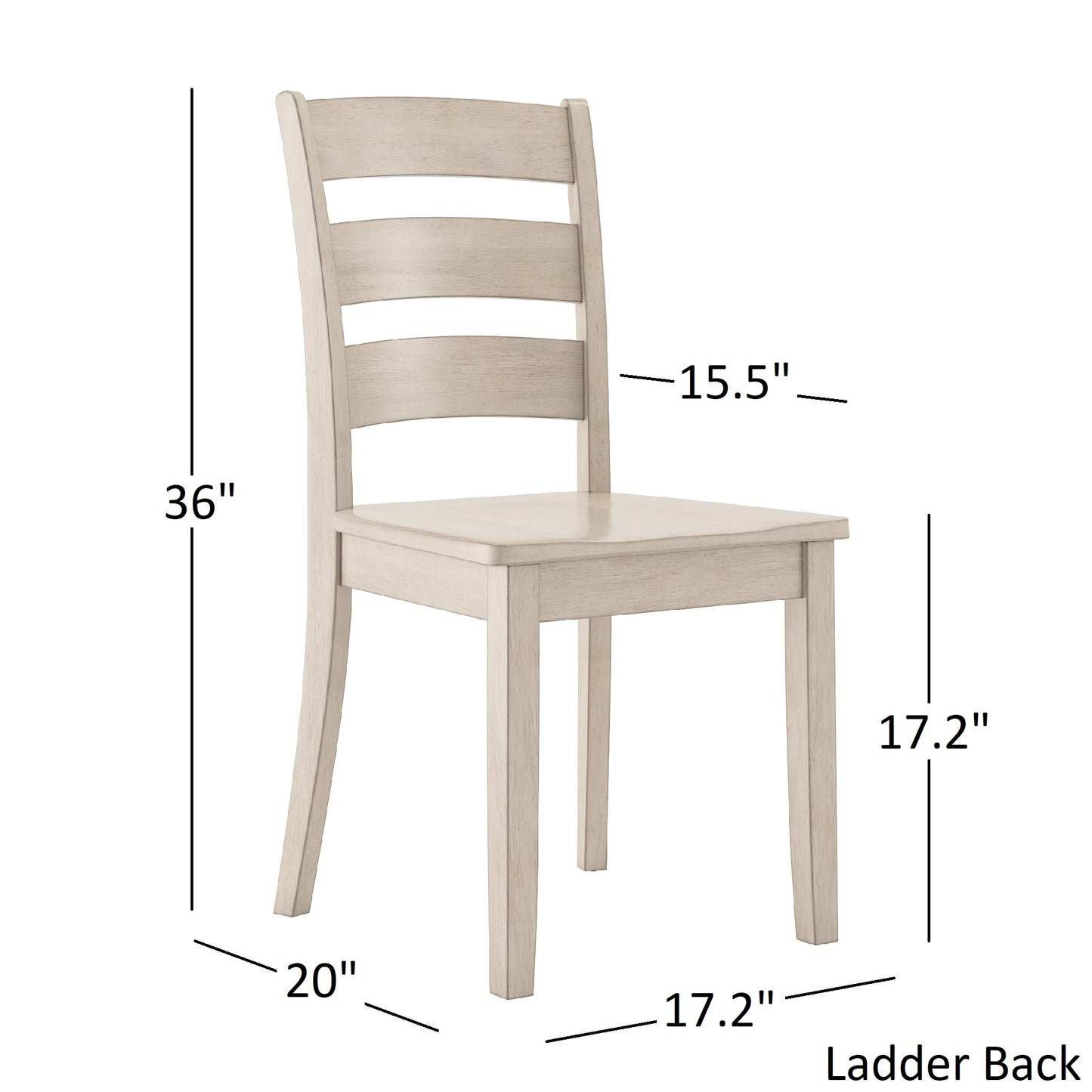 Ladder Back Wood Dining Chairs (Set of 2) - Antique White Finish