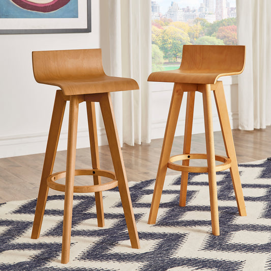 Mid-Century Modern Swivel Wood Stool (Set of 2) - Natural Finish, Bar Height