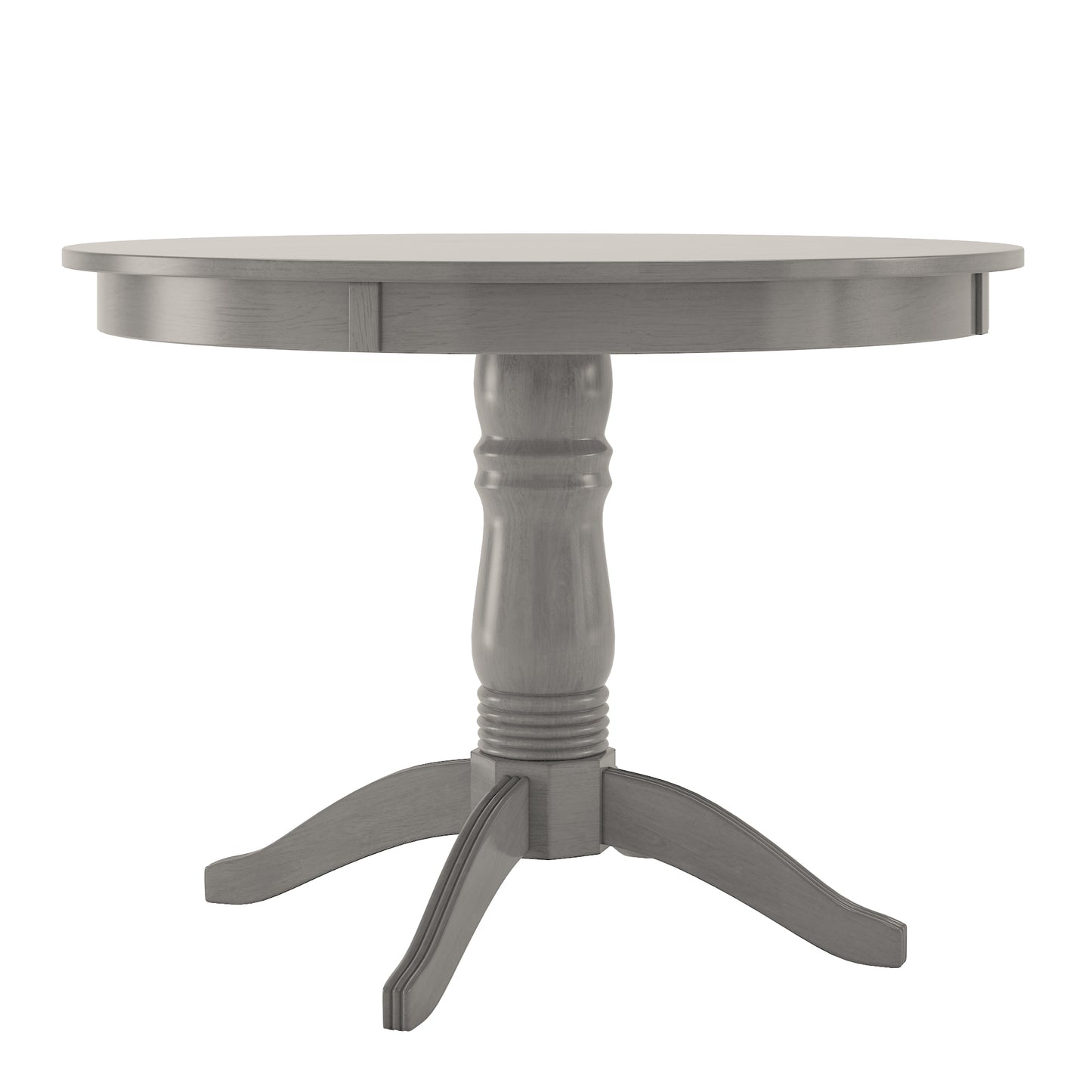 Round Pedestal Base 5-Piece Dining Set - Antiqua Gray Finish, Mission Back