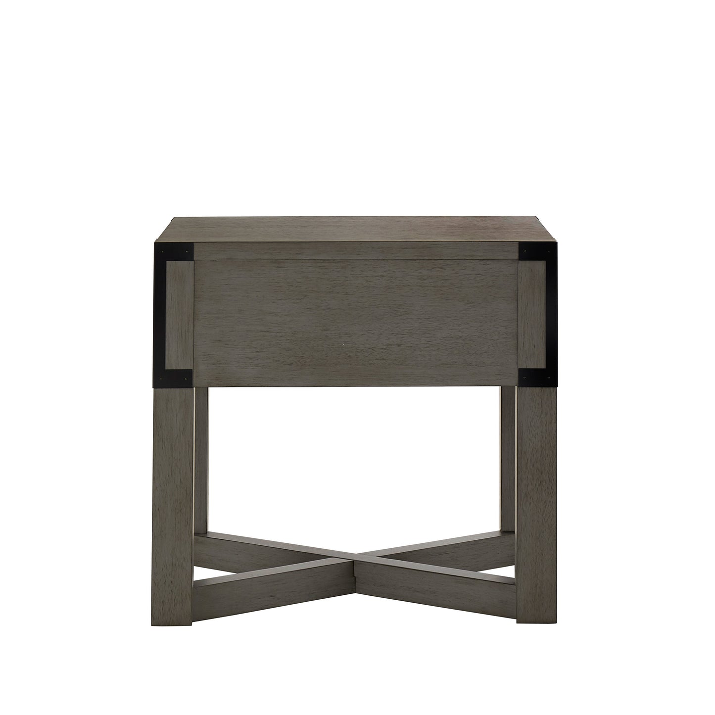 Wood Finish X-Base End Table with Drawer - Antique Gray