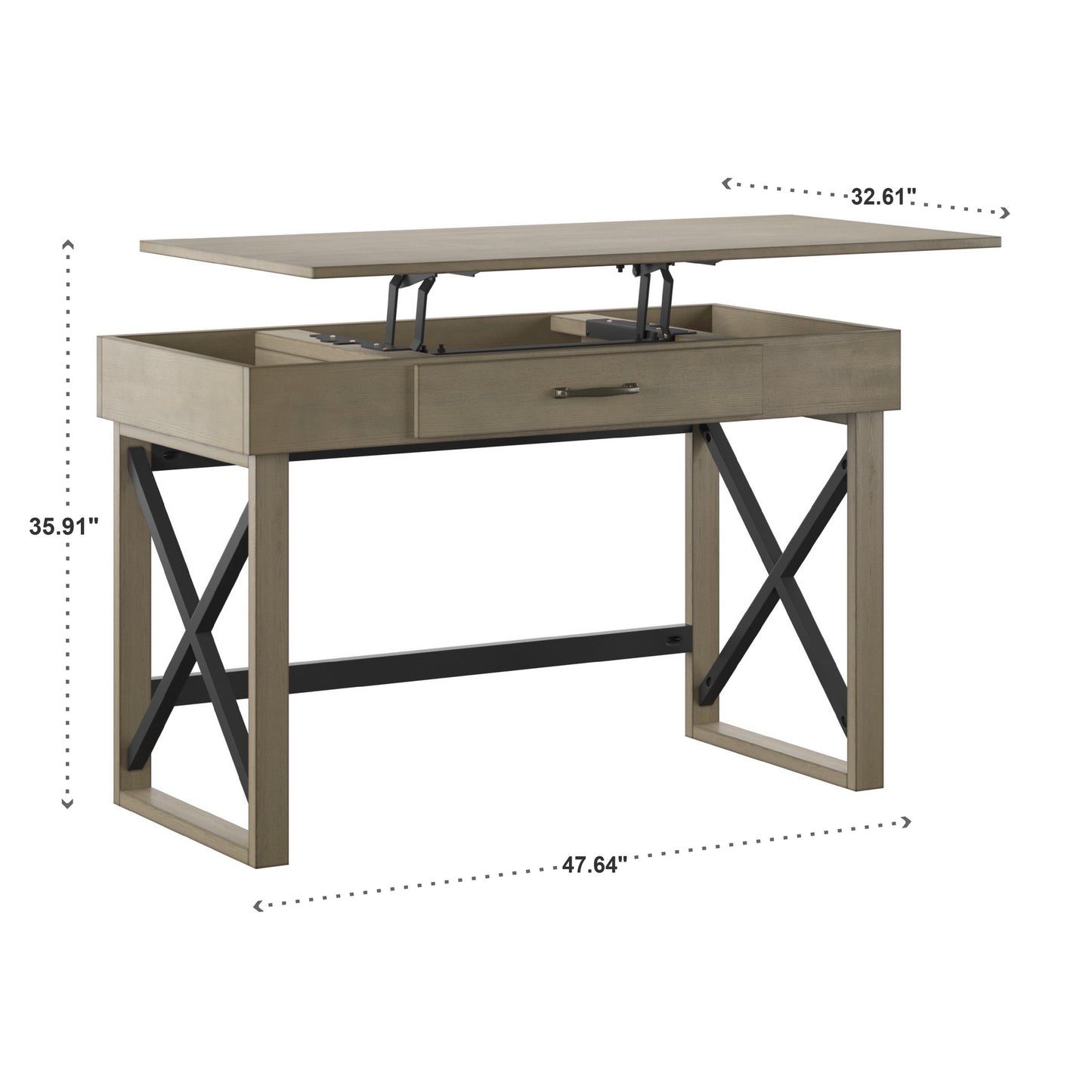 Lift Top Desk with Charging Station - Gray