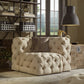 Beige Linen Tufted Chesterfield Modular Sectional - 4-Seat, L-Shaped, Right Arm Chaise Sectional