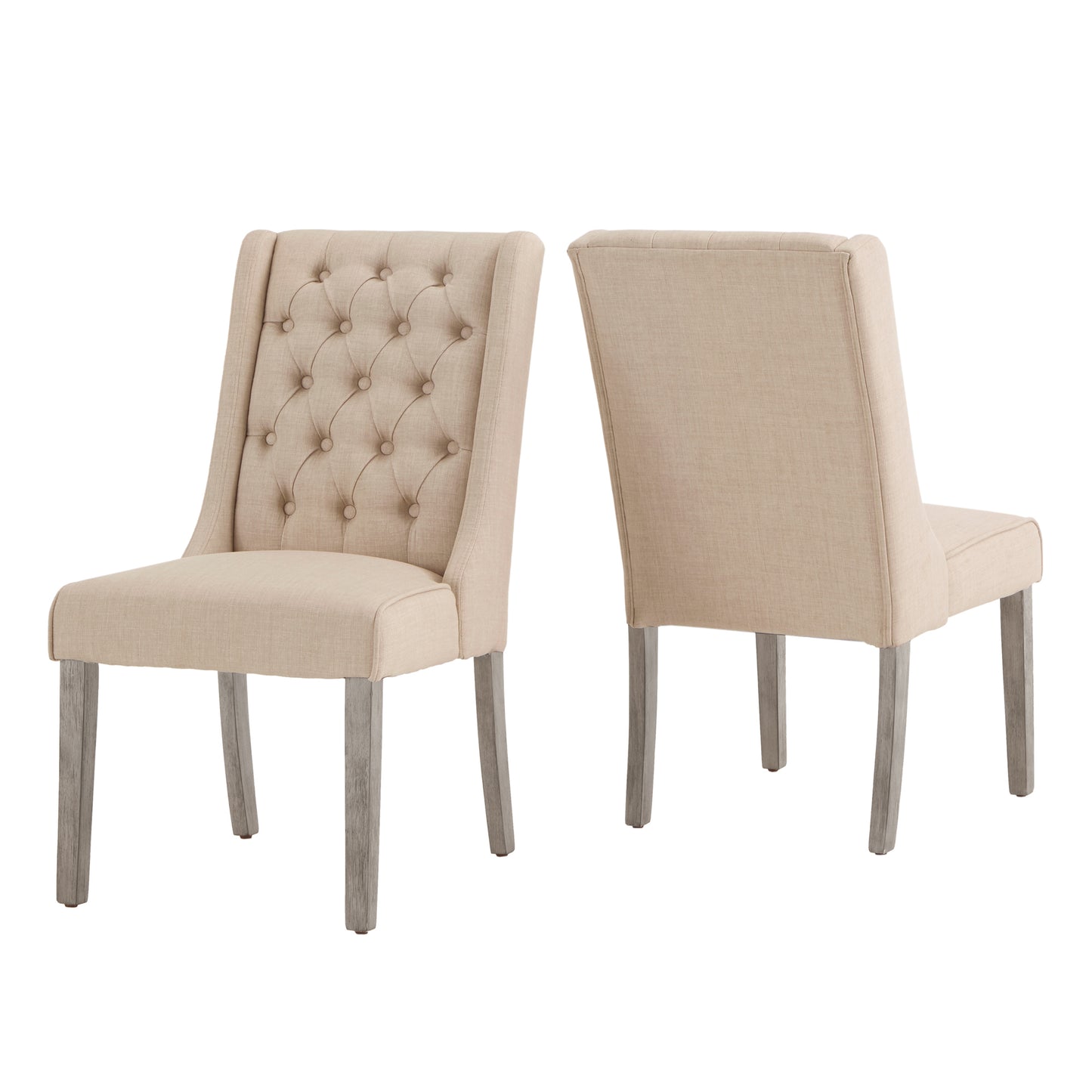 Tufted Linen Upholstered Side Chairs (Set of 2) - Beige Linen