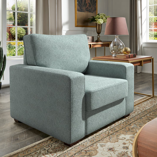 Modern Fabric Upholstered Square Arm Sofa - Living Room Chair, Sea Mist Green Fabric