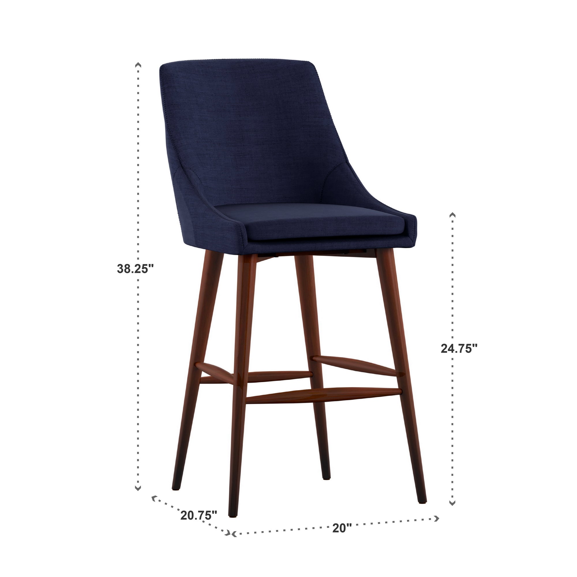 Espresso Barrel Back Counter Height Stools Set of 2 Twilight Blue Linen by iNSPIRE Q Modern iNSPIRE Q Home