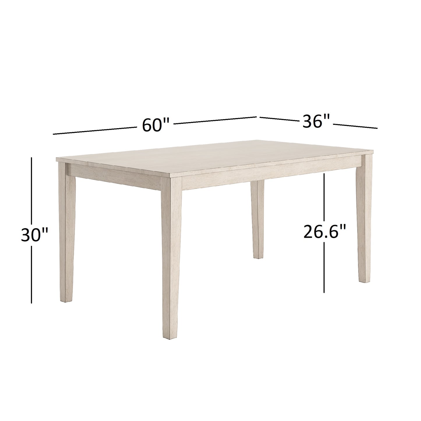 60-inch Rectangular Dining Table - Antique White Finish