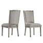 Ornate Linen and Wood Dining Chairs (Set of 2) - Gray Linen, Antique Gray Oak Finish