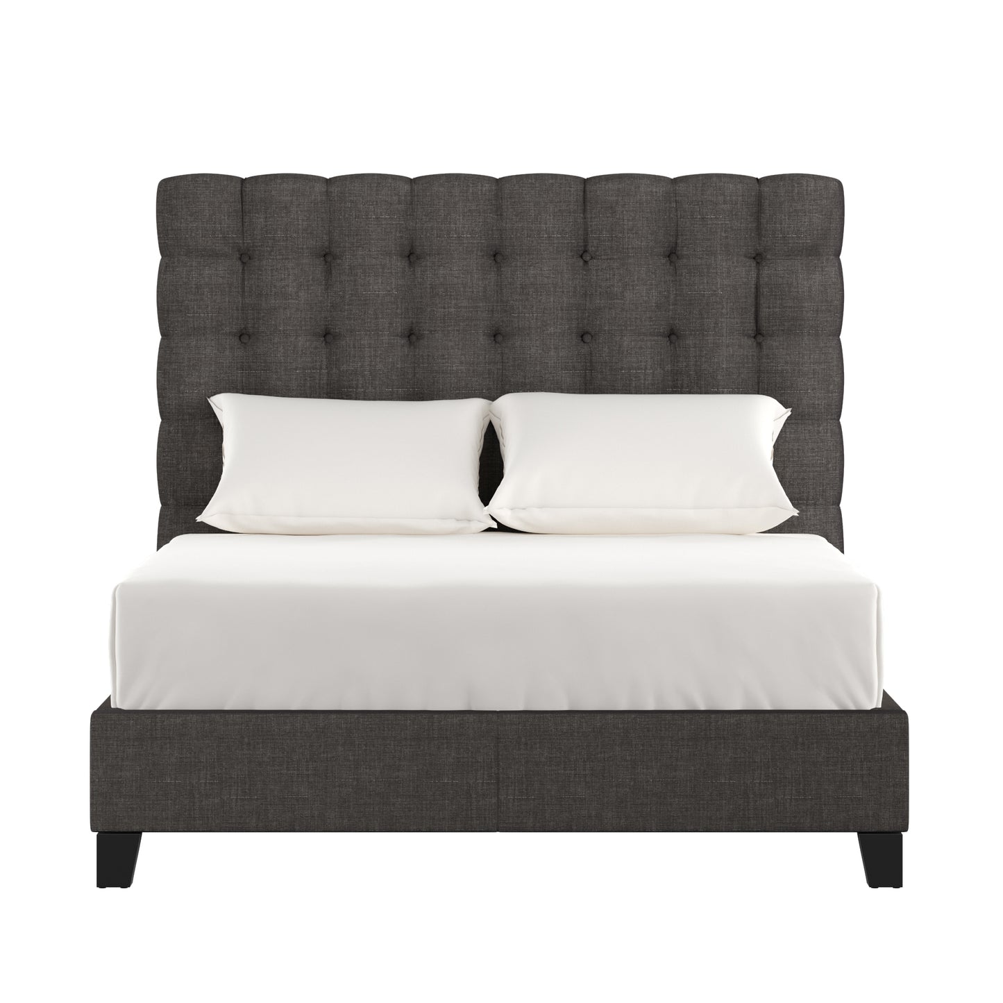 Button Tufted Linen Upholstered Bed - Dark Gray, Full