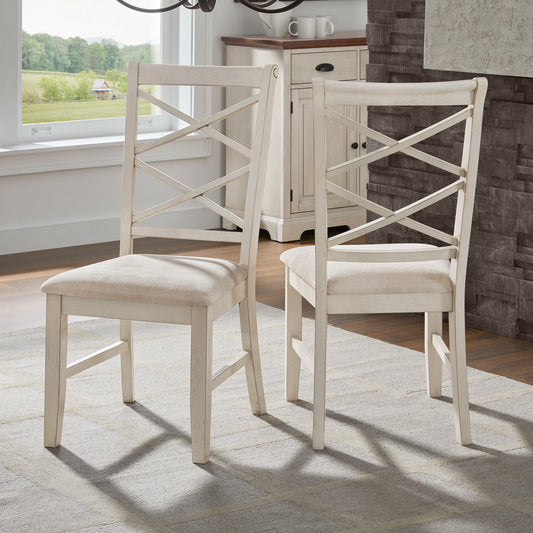 Wood finish Double Cross Back Sand Fabric Dining Chair (Set of 2) - Antique White