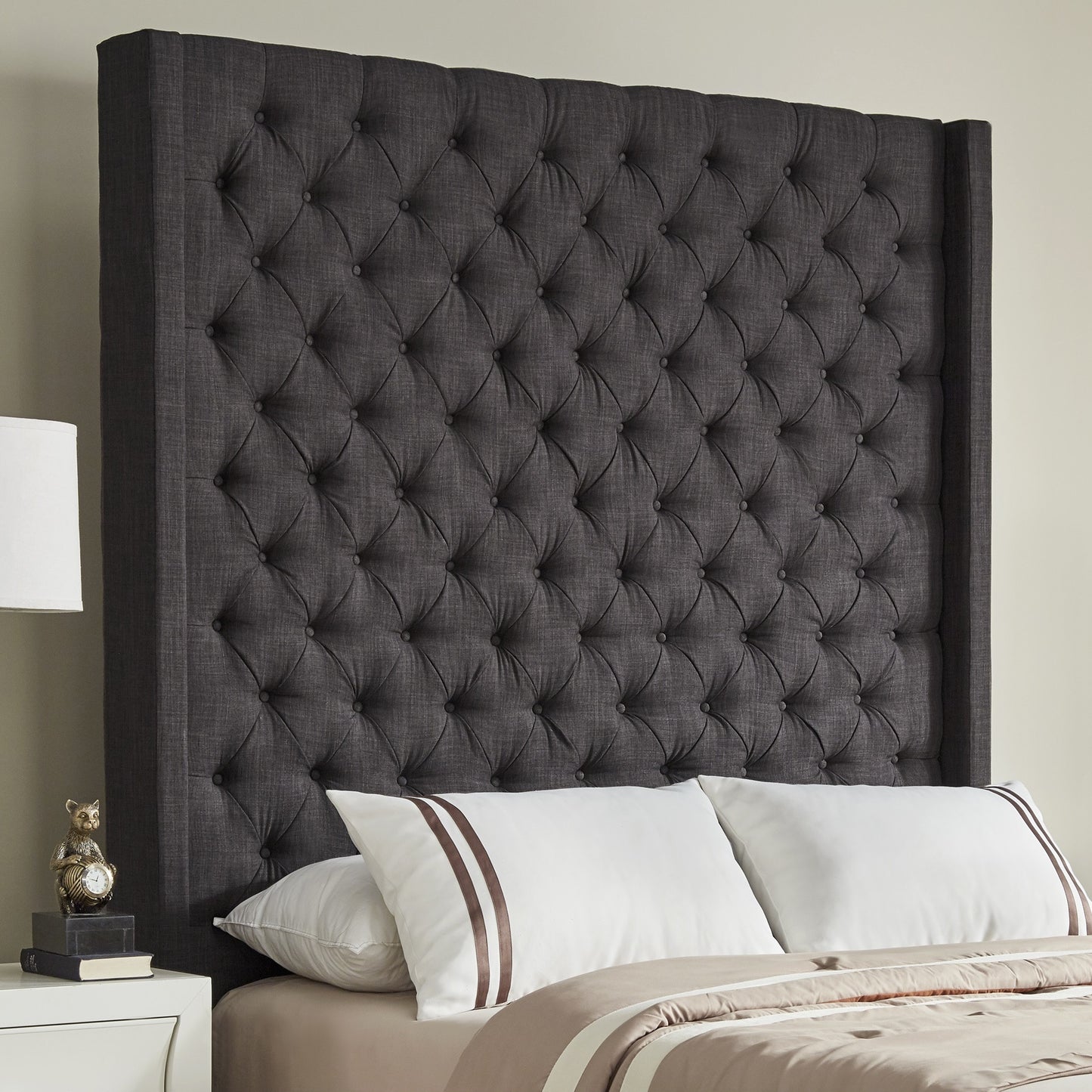 Wingback Button Tufted Linen Fabric Headboard - Dark Gray, 84-inch Haight, Quaan Siza