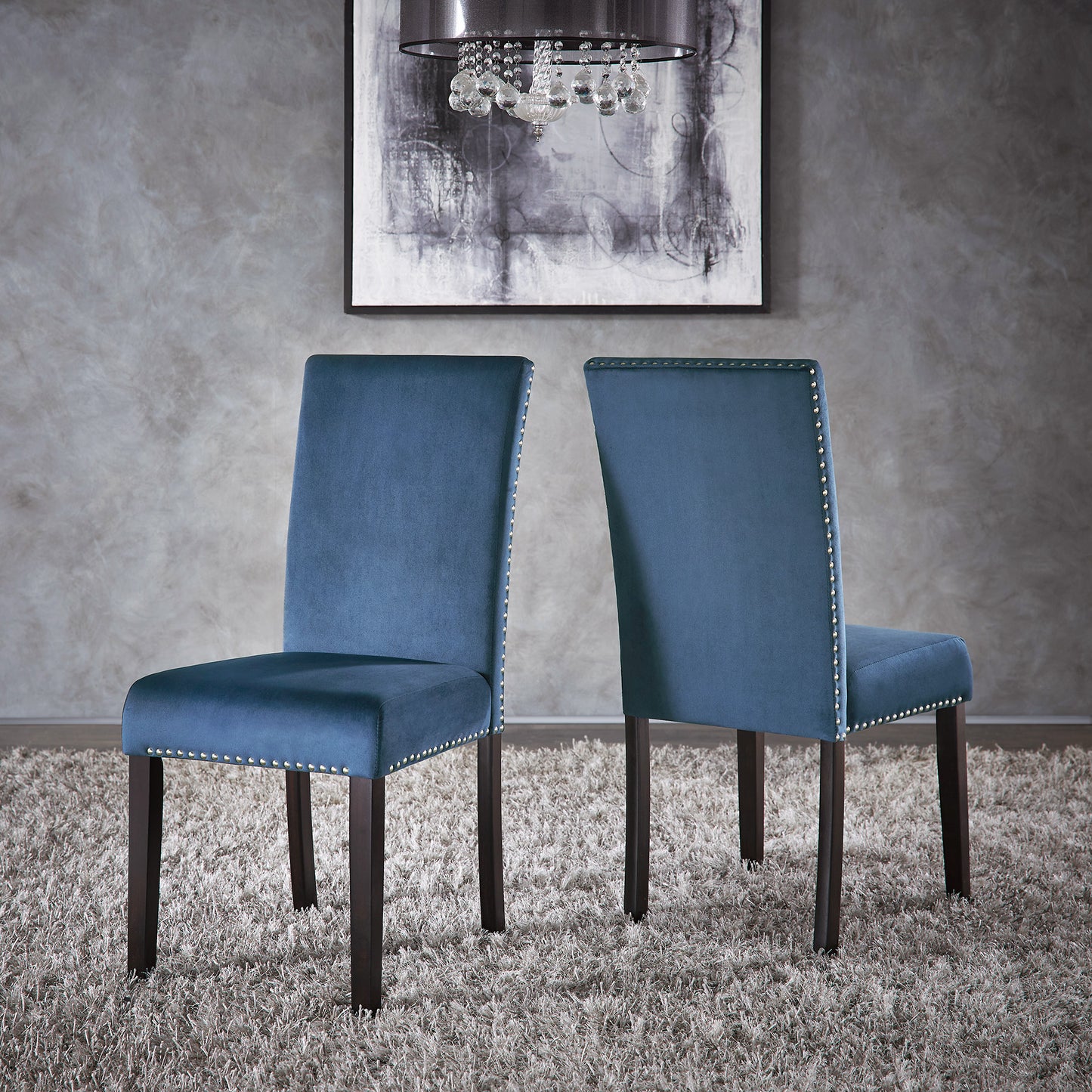 Nailhead Velvet Upholstered Chairs (Set of 2) - Side Dining Chair, Blue