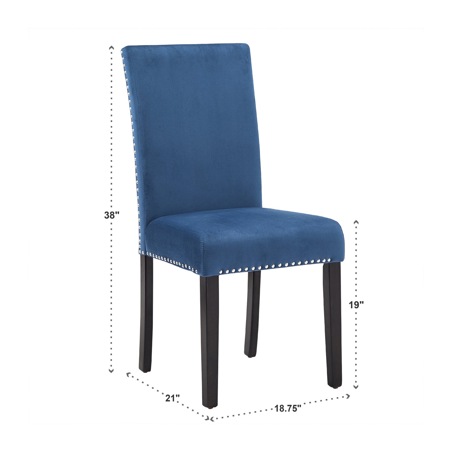 Nailhead Velvet Upholstered Chairs (Set of 2) - Side Dining Chair, Blue