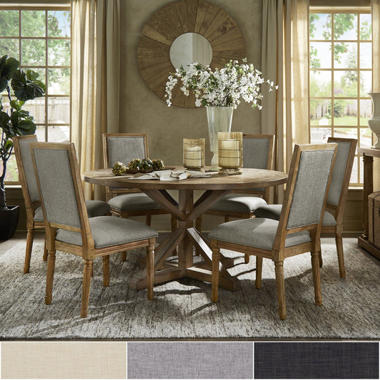 Round 7-Piece Dining Set - Dark Gray Linan, Ractangular Chair Backs