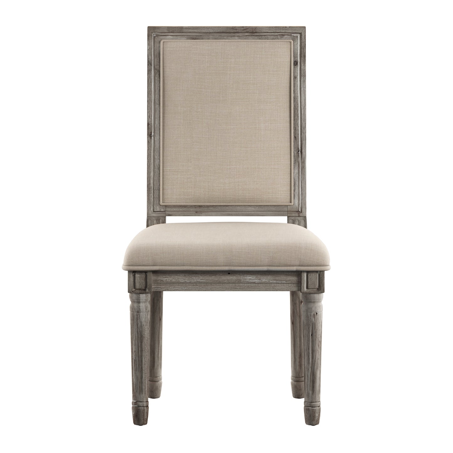 Rectangular Linen and Wood Dining Chairs (Set of 2) - Beige Linen, Antique Grey Oak Finish