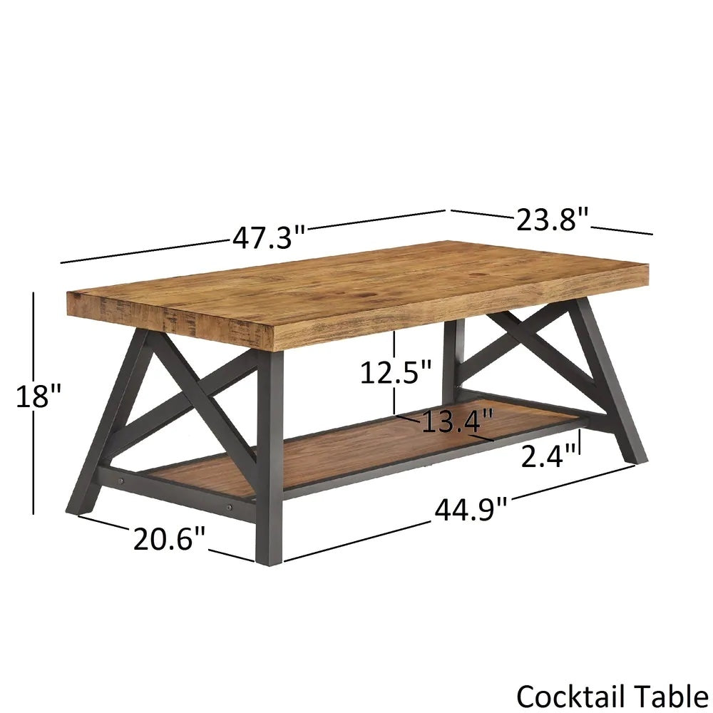 Rustic X-Base Accent Tables - Gray Finish, End Table and Coffee Table Set