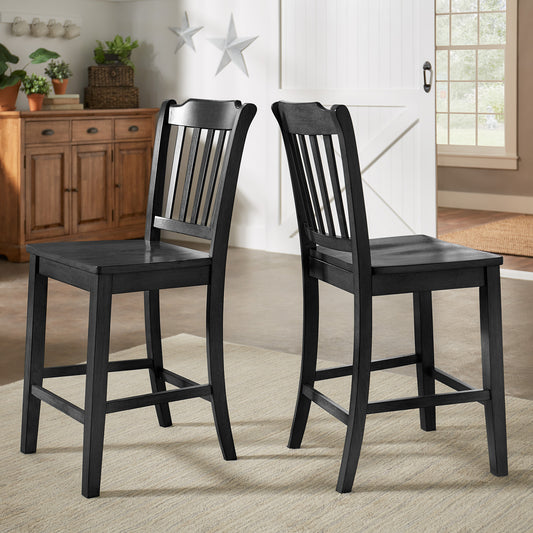 Slat Back Wood Counter Height Chairs (Set of 2) - Antique Black Finish