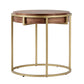 Round Table with Metal Base - Natural Finish, Round End Table and Coffee Table Set