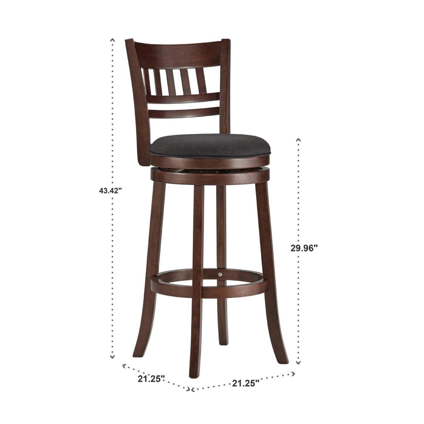 Lattice Back 29"H Swivel Bar Stool - Dark Charry Finish, Dark Gray Linan