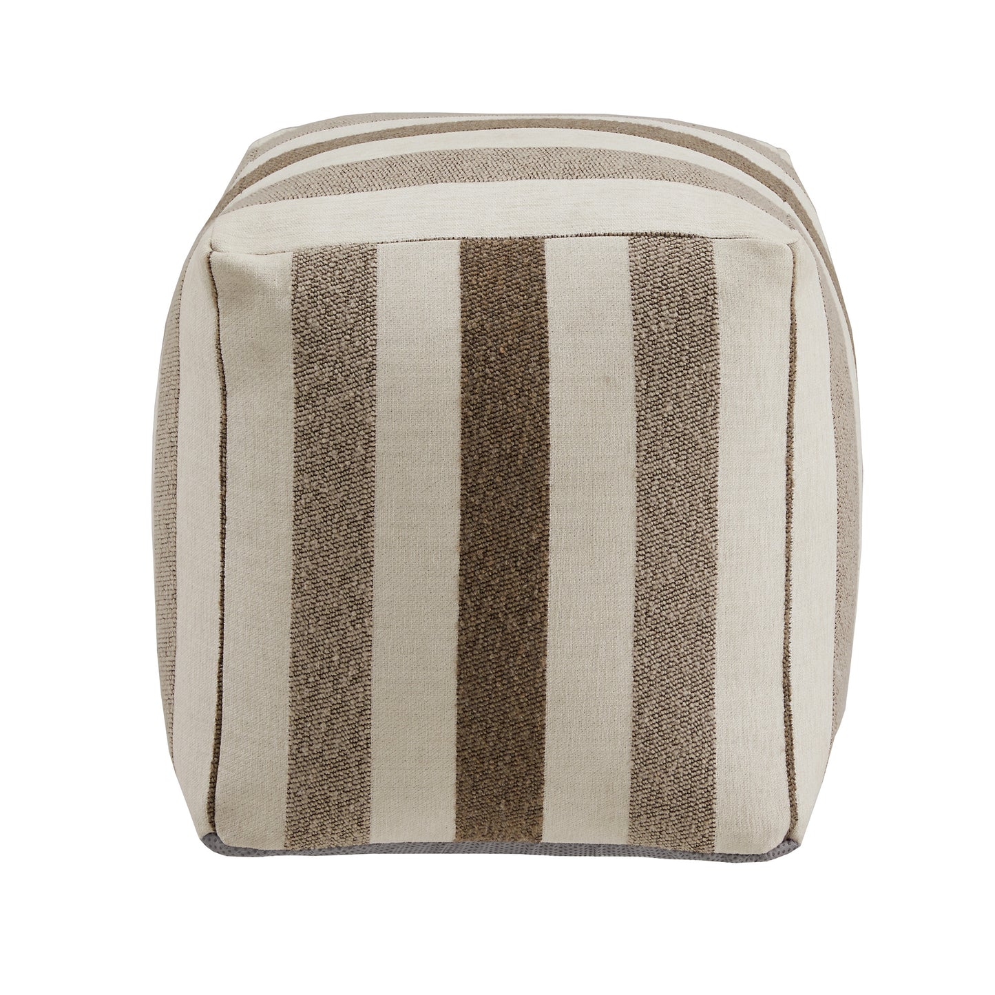 Upholstered Square Pouf Ottoman - Brown Tone Stripe Pattern Fabric