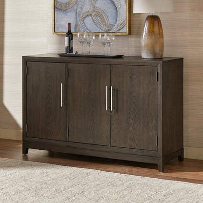 Brown Finish 3-Door Buffet Server with Wine Storage