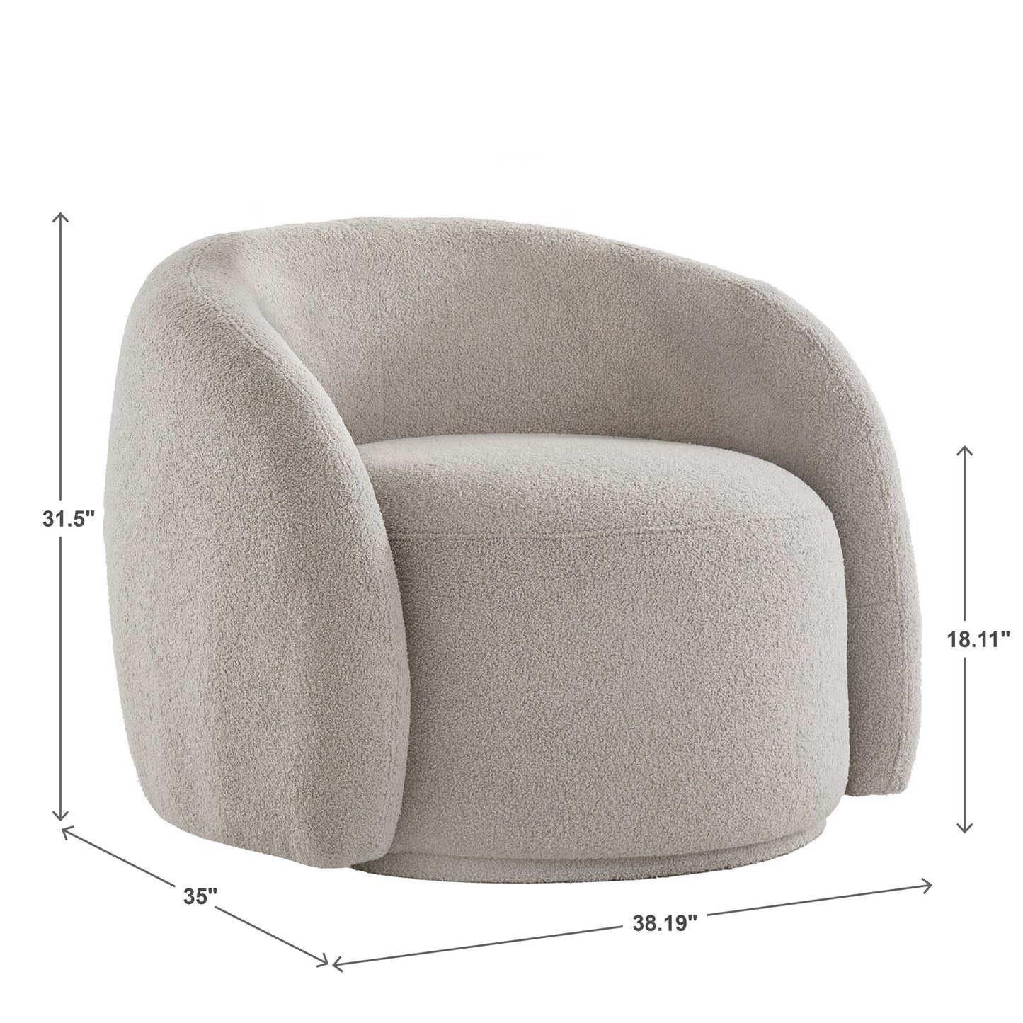 Modern Boucle Accent Chair with Cloud-Like Curved Design and Furry Channel Pillow - Light Gray Chair with Dark Gray Pillow