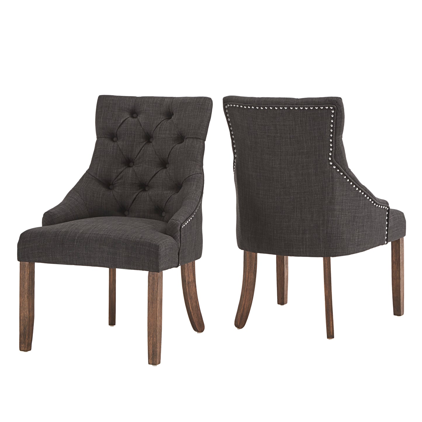 Linen Curved Back Tufted Dining Chairs (Set of 2) - Dark Gray Linen