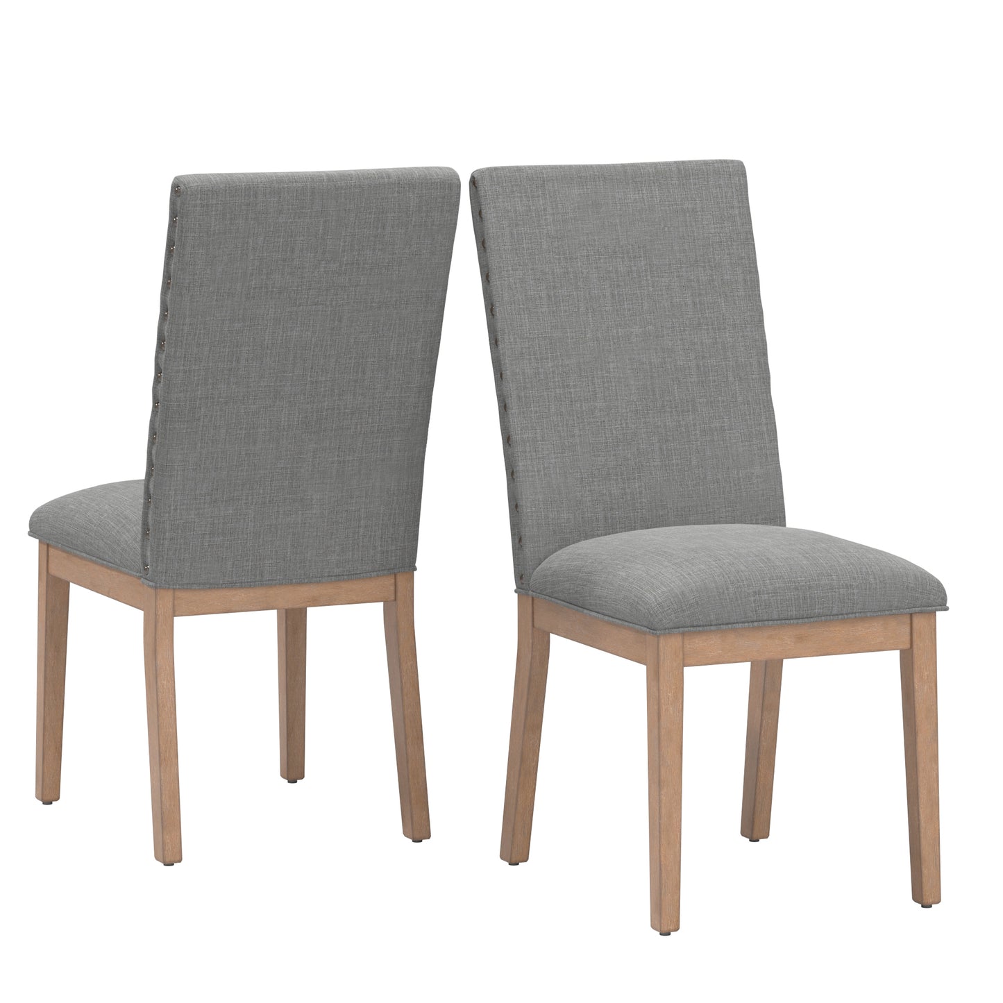 Nailhead Accent Parson Linen Dining Chairs (Set of 2) - Gray Linan, Natural Finish