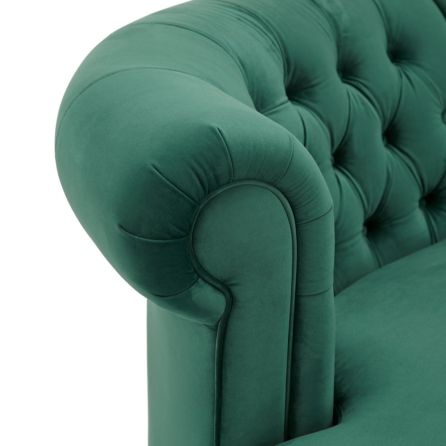 Tufted Scroll Arm Chesterfield Curved Sofa - Green Velvet