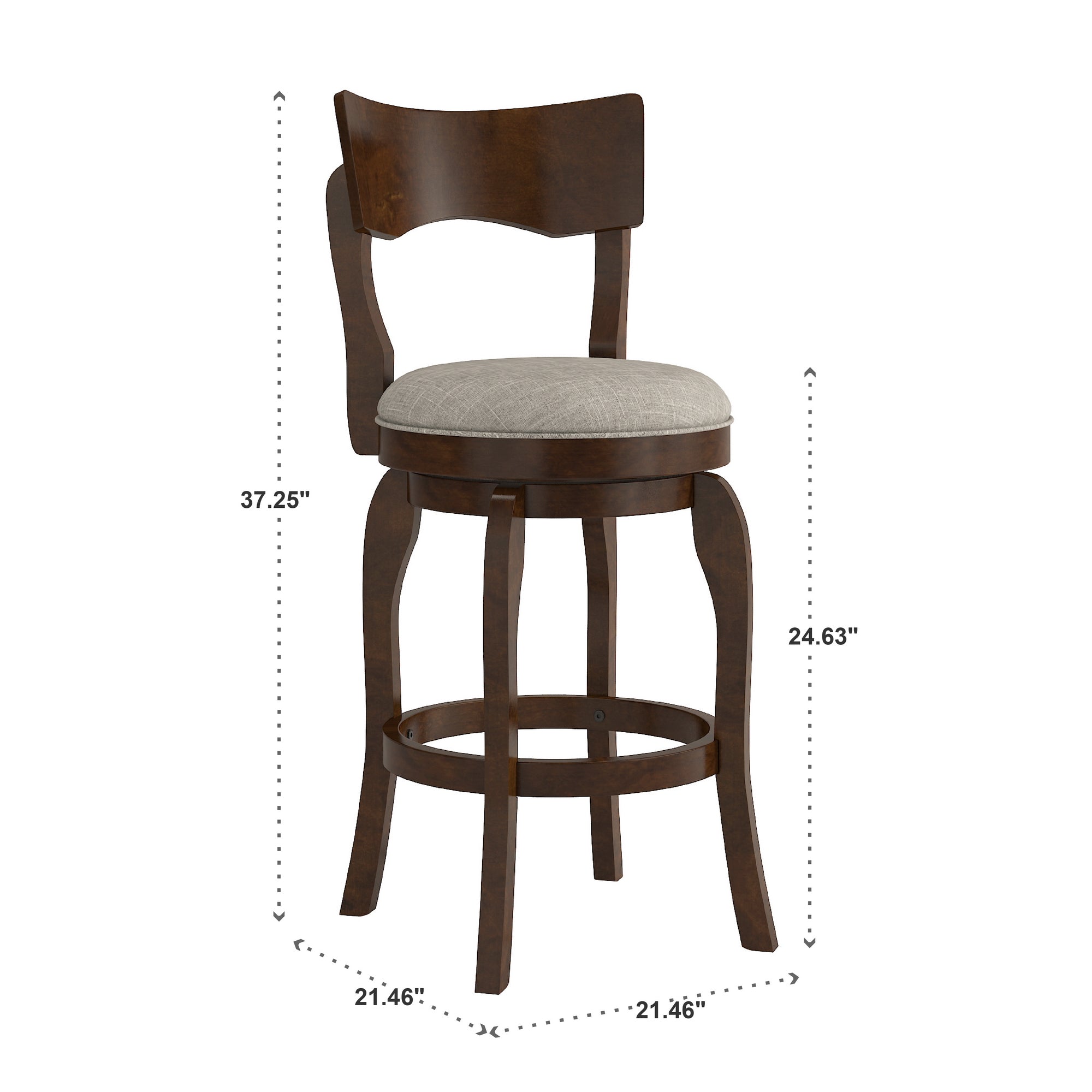 Swivel 24 inch Brown Counter Height Barstool Grey Linen by