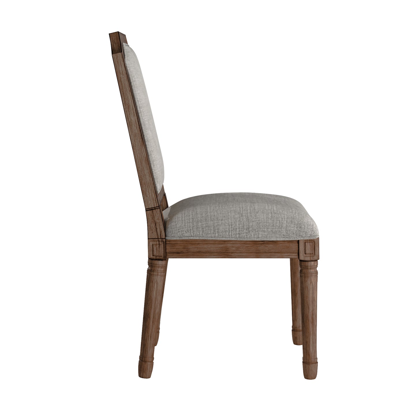 Arched Linen and Wood Dining Chairs (Set of 2) - Gray Linan, Brown Finish