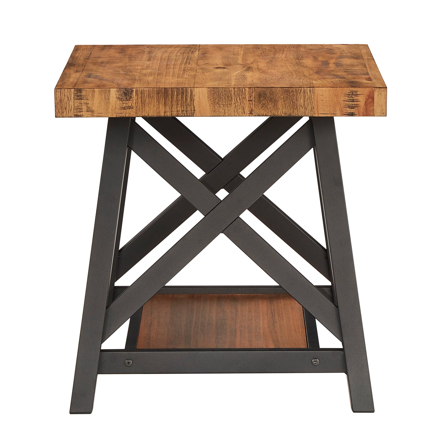 Rustic X-Base Accent Tables - Oak Finish, End Table and Coffee Table Set