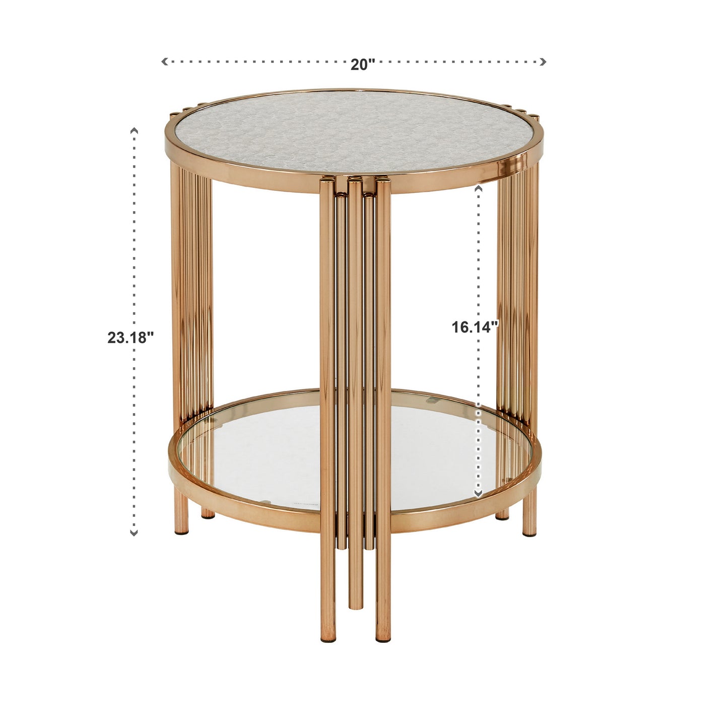 Champagne Gold Finish Textured Glass Table with Shelf - Nesting Coffee Table + End Table