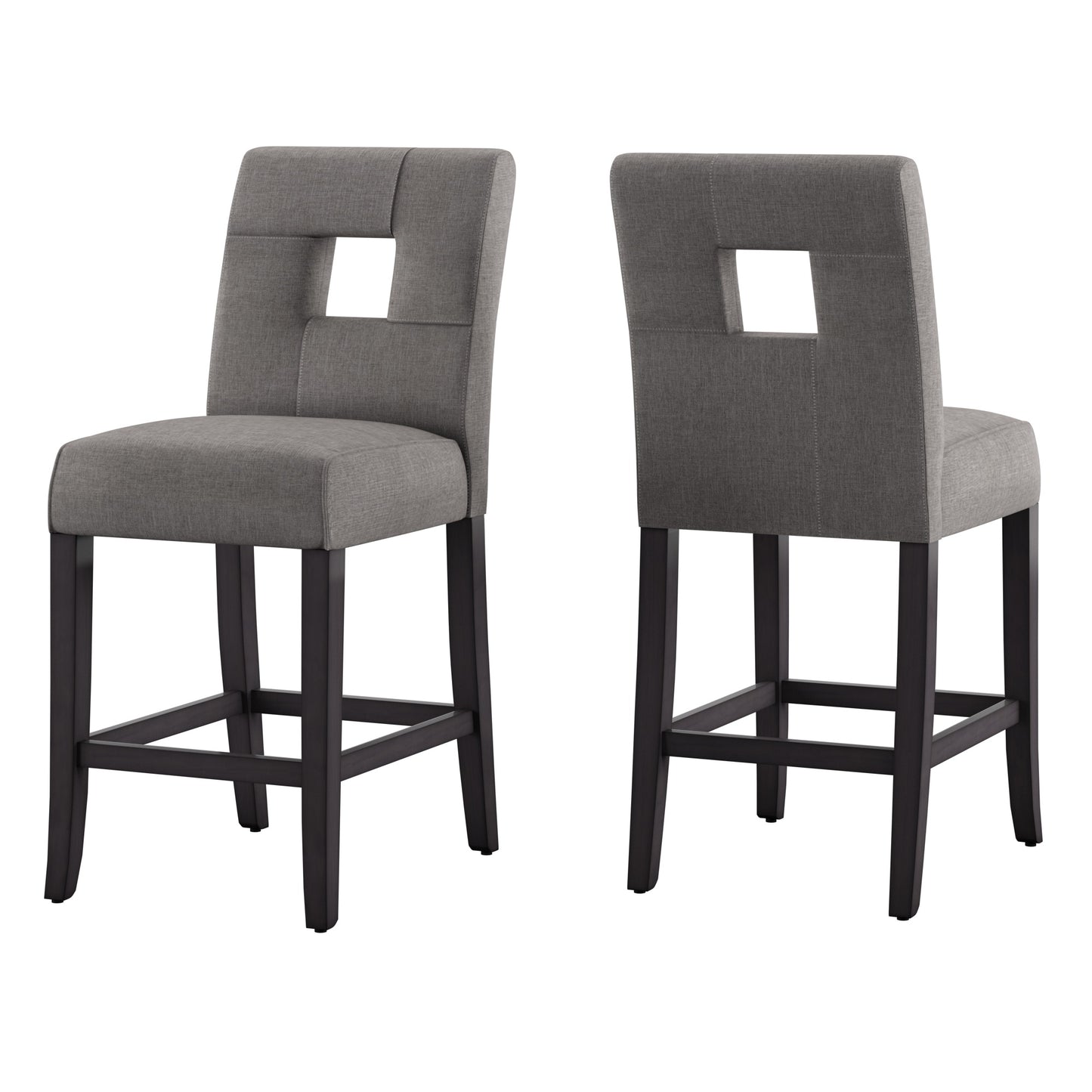 Keyhole Counter Height High Back Stools (Set of 2) - Gray Linen