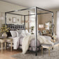 Metal Canopy Bed with Upholstered Headboard - Dark Gray Linan, Black Nickal Finish, Quaan Siza